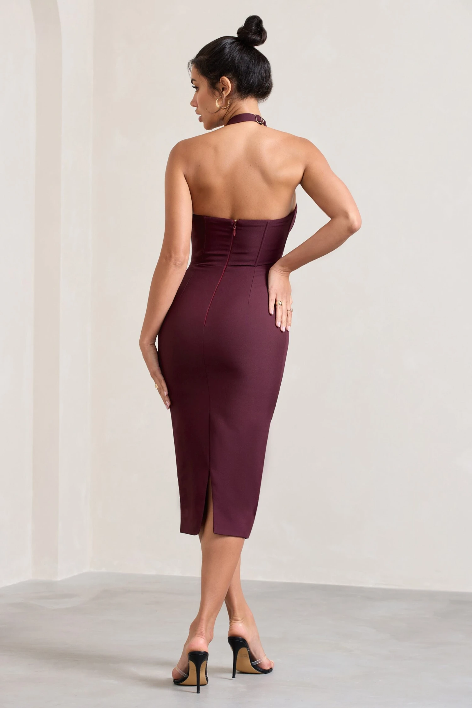 Supermodel | Burgundy Halter-Neck Corset Midi Dress 4 Supermodel | Burgundy Halter-Neck Corset Midi Dress - Image 2