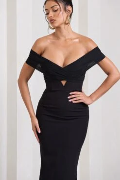 Inspiration | Black Sheer Bardot Fishtail Maxi Dress -Sangyong Store WB CL128740002 InspirationBlackSheerBardotFishtailMaxiDress6