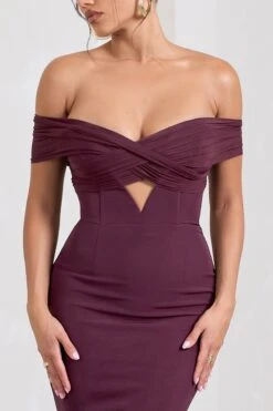 Inspiration | Burgundy Sheer Bardot Fishtail Maxi Dress -Sangyong Store WB CL128740069 InspirationBurgundySheerBardotFishtailMaxiDress1