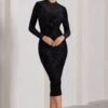 Chamonix | Black Sheer Velvet Floral Long-Sleeved Midi Dress -Sangyong Store WB CL128790002 ChamonixBlackSheerVelvetFloralLong SleevedMidiDress1