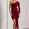 Saint Moritz | Berry Velvet Asymmetric Mini Dress With Flower Drape 1 Saint Moritz | Berry Velvet Asymmetric Mini Dress With Flower Drape -Sangyong Store WB CL128797037 SaintMoritzBerryVelvetAsymmetricMiniDressWithFlowerDrape4