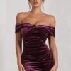 Appreciate | Port Velvet Twisted Bardot Ruched Mini Dress -Sangyong Store WB CL128803101 AppreciatePortVelvetTwistedBardotRuchedMiniDress0