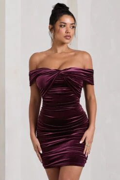 Appreciate | Port Velvet Twisted Bardot Ruched Mini Dress 11 Appreciate | Port Velvet Twisted Bardot Ruched Mini Dress -Sangyong Store WB CL128803101 AppreciatePortVelvetTwistedBardotRuchedMiniDress4