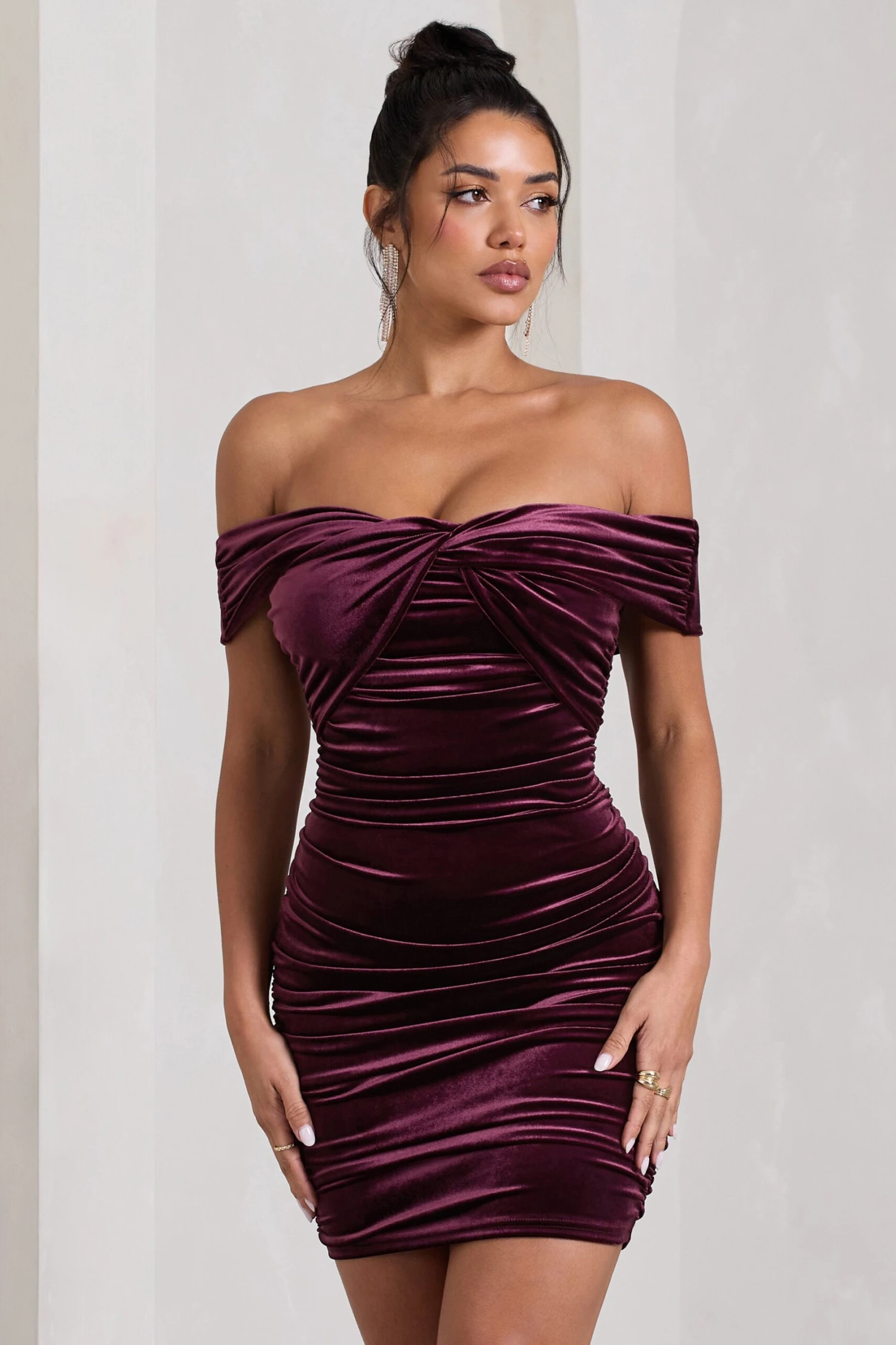 Appreciate | Port Velvet Twisted Bardot Ruched Mini Dress 7 Appreciate | Port Velvet Twisted Bardot Ruched Mini Dress - Image 5