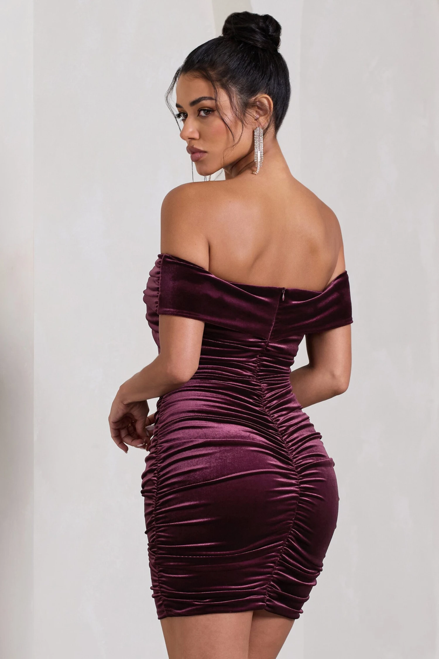 Appreciate | Port Velvet Twisted Bardot Ruched Mini Dress 4 Appreciate | Port Velvet Twisted Bardot Ruched Mini Dress - Image 2