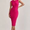 Alight | Fuchsia Pink Ruched Mesh Sleeveless Bodycon Midi Dress 2 Alight | Fuchsia Pink Ruched Mesh Sleeveless Bodycon Midi Dress -Sangyong Store WB CL128817057 Alight FuchsiaPinkRuchedMeshSleevelessBodyconMidiDress0