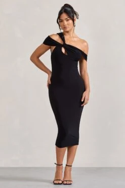 Chain Reaction | Black Strappy Asymmetric Bodycon Midi Dress -Sangyong Store WB CL128822002 ChainReaction BlackStrappyAsymmetricBodyconMidiDress2