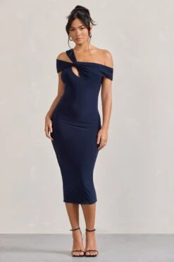Chain Reaction | Navy Strappy Asymmetric Bodycon Midi Dress -Sangyong Store WB CL128822015 ChainReaction NavyStrappyAsymmetricBodyconMidiDress0