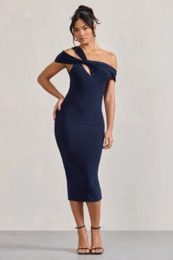 Chain Reaction | Navy Strappy Asymmetric Bodycon Midi Dress -Sangyong Store WB CL128822015 ChainReaction NavyStrappyAsymmetricBodyconMidiDress1