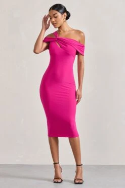 Chain Reaction | Fuchsia Pink Strappy Asymmetric Bodycon Midi Dress -Sangyong Store WB CL128822057 ChainReaction FuchsiaPinkStrappyAsymmetricBodyconMidiDress1 5b803503 96bd 4813 95d0 34cbe042bb07