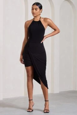 Power Sweep | Black Gathered Halter-Neck Midi Dress -Sangyong Store WB CL128823002 PowerSweep BlackGatheredHalter NeckMiniDress4
