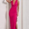 Luminescent | Fuchsia Pink Cowl-Neck Split Maxi Dress -Sangyong Store WB CL128827057 Luminescent FuchsiaPinkCowl NeckSplitMaxiDress3 7aea62d7 8313 4348 8ad3 bc861bca6918