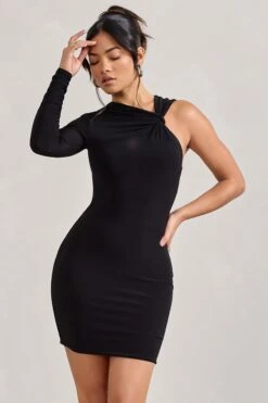 Fusion | Black Asymmetric Twisted Bodycon Mini Dress -Sangyong Store WB CL128830002 Fusion BlackAsymmetricTwistedBodyconMiniDress1