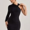 Fusion | Black Asymmetric Twisted Bodycon Mini Dress -Sangyong Store WB CL128830002 Fusion BlackAsymmetricTwistedBodyconMiniDress2