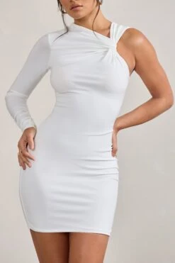 Fusion | White Asymmetric Twisted Bodycon Mini Dress -Sangyong Store WB CL128830005 Fusion WhiteAsymmetricTwistedBodyconMiniDress4