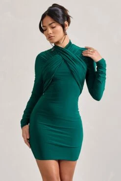Eve | Bottle Green Crossed-Neck Long-Sleeved Bodycon Mini Dress -Sangyong Store WB CL128832047 Eve BottleGreenCrossed NeckLong SleevedBodyconMiniDress0 18a978c6 87e3 4777 ab80 a539fd1a8ed1