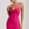 Selene | Fuchsia Pink Ruched Strappy Twisted Bodycon Mini Dress -Sangyong Store WB CL128838057 Selene FuchsiaRuchedStrappyTwistedBodyconMiniDress1