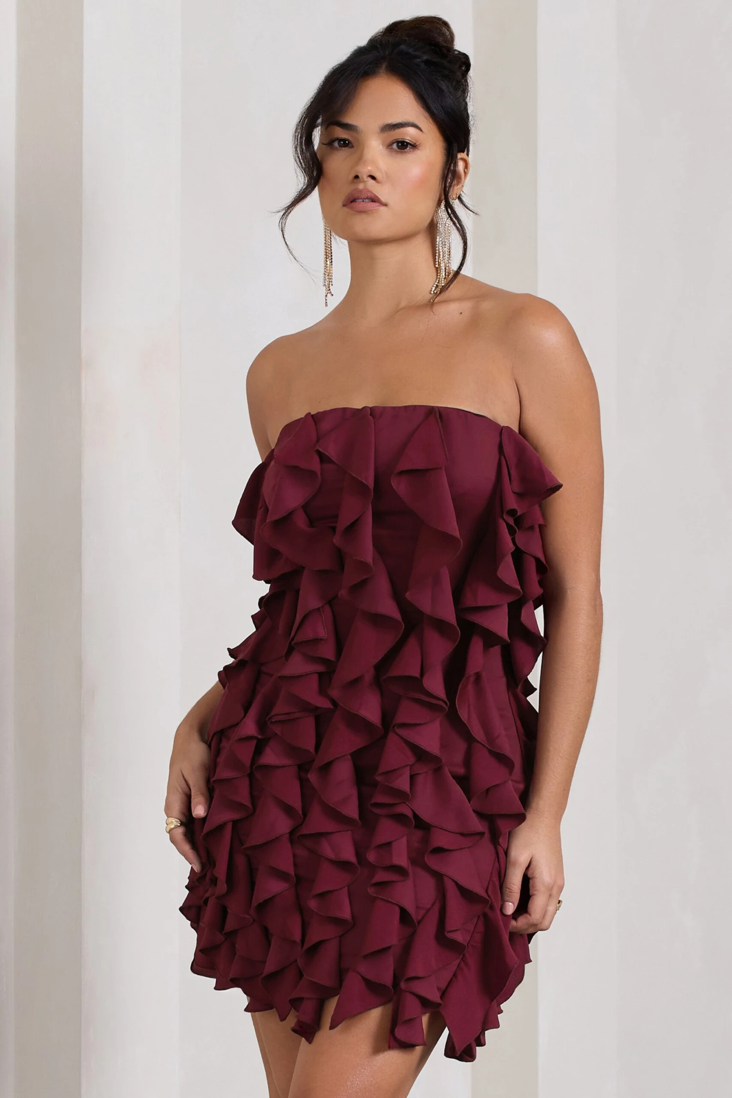It Girl | Plum Bandeau Bodycon Mini Dress With Ruffles 3 It Girl | Plum Bandeau Bodycon Mini Dress With Ruffles