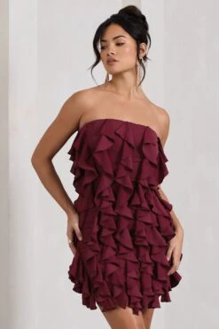 It Girl | Plum Bandeau Bodycon Mini Dress With Ruffles 11 It Girl | Plum Bandeau Bodycon Mini Dress With Ruffles -Sangyong Store WB CL128842158 ItGirlPlumBandeauBodyconMiniDressWithRuffles3