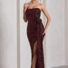 Alexandria | Burgundy Sequin Corset Maxi Dress With Flowers -Sangyong Store WB CL128843158 AlexandriaBurgundySequinCorsetMaxiDressWithFlowers11