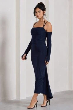 Jessie | Navy Strappy Long-Sleeved Bodycon Maxi Dress -Sangyong Store WB CL128860015 JessieNavyStrappyLong SleevedBodyconMidiDress2