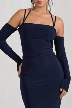 Jessie | Navy Strappy Long-Sleeved Bodycon Maxi Dress -Sangyong Store WB CL128860015 JessieNavyStrappyLong SleevedBodyconMidiDress3
