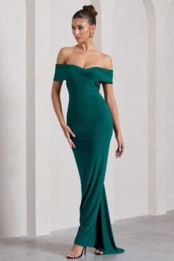 Vivienne | Bottle Green Bardot Open-Back Maxi Dress -Sangyong Store WB CL128862047 VivienneBottleGreenBardotOpen BackMaxiDress2