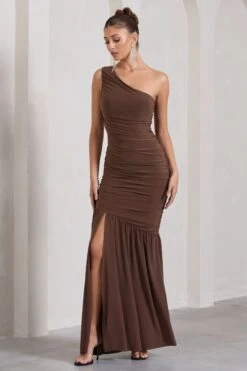 The Limelight | Chocolate Asymmetric Ruched Fishtail Maxi Dress -Sangyong Store WB CL128866067 TheLimelightChocolateAsymmetricRuchedFishtailMaxiDress0