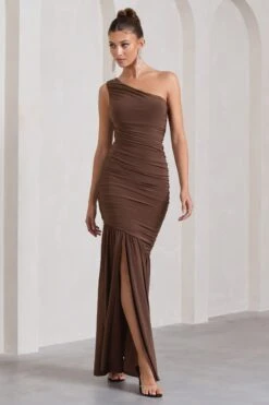 The Limelight | Chocolate Asymmetric Ruched Fishtail Maxi Dress -Sangyong Store WB CL128866067 TheLimelightChocolateAsymmetricRuchedFishtailMaxiDress2