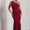 The Limelight | Berry Asymmetric Ruched Fishtail Maxi Dress