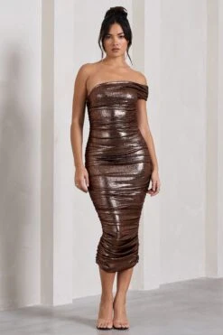 Alma | Bronze Asymmetric Ruched Bodycon Midi Dress -Sangyong Store WB CL128869021 AlmaBronzeAsymmetricRuchedBodyconMidiDress3