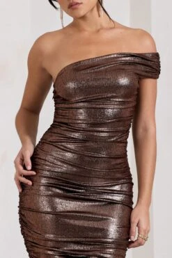 Alma | Bronze Asymmetric Ruched Bodycon Midi Dress -Sangyong Store WB CL128869021 AlmaBronzeAsymmetricRuchedBodyconMidiDress6