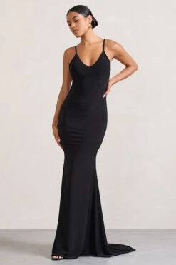 Naya | Black Strappy V-Neck Fishtail Maxi Dress -Sangyong Store WB CL128879002 Naya BlackStrappyV NeckFishtailMaxiDress2