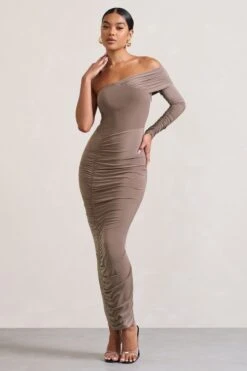 Afterparty | Mocha Ruched Asymmetric Bodycon Maxi Dress -Sangyong Store WB CL128901038 Afterparty MochaRuchedAsymmetricBodyconMaxiDress3 a55ac64c 2dc2 44ae 918c 210124381ac5