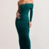 Afterparty | Bottle Green Ruched Asymmetric Bodycon Maxi Dress