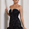 Nadia | Black Sequin Strapless Mini Dress With Ruffle Trim -Sangyong Store WB CL128916002 NadiaBlackSequinStraplessMiniDressWithRuffleTrim3
