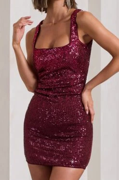Glimmer | Plum Sequin Open-Back Bodycon Mini Dress -Sangyong Store WB CL128929163 GlimmerPlumSequinOpen BackBodyconMiniDress0copy