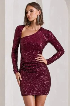 Rising Star | Burgundy Sequin Long-Sleeved Twisted Mini Dress -Sangyong Store WB CL128930158 RisingStarBurgundySequinLong SleevedTwistedMiniDress1 0e06cffa 221f 418c 96e3 9c23638f8e6d