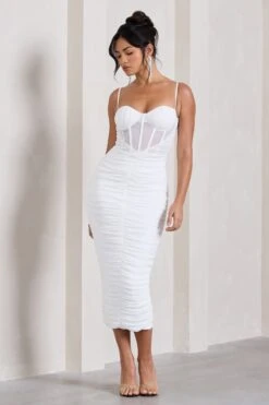 Inviting | White Ruched Corset Midi Dress -Sangyong Store WB CL128933005 InvitingWhiteRuchedMidiDress1