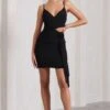 She's Here | Black Strappy Mini Dress With Flower & Drape 1 She's Here | Black Strappy Mini Dress With Flower & Drape -Sangyong Store WB CL128946002 ShesHereBlackStrappyMiniDressWithFlower Drape1