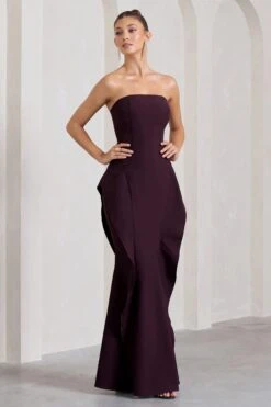 The Real Thing | Plum Strapless Draped Fishtail Maxi Dress -Sangyong Store WB CL128948069 TheRealThingPlumStraplessDrapedFishtailMaxiDress2