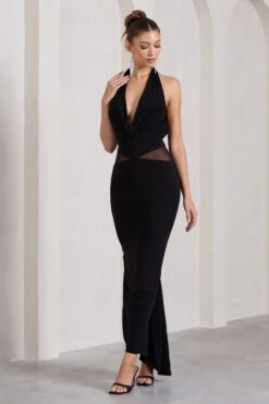 Big Deal | Black Cowl-Neck Maxi Dress With Mesh Inserts -Sangyong Store WB CL128953002 BigDealBlackCowl NeckMaxiDressWithMeshInserts1