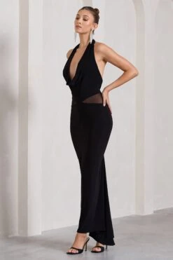 Big Deal | Black Cowl-Neck Maxi Dress With Mesh Inserts -Sangyong Store WB CL128953002 BigDealBlackCowl NeckMaxiDressWithMeshInserts2