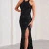 Reserved | Black Sequin Lace Split Maxi Dress -Sangyong Store WB CL128954002 ReservedBlackSequinLaceSplitMaxiDress2
