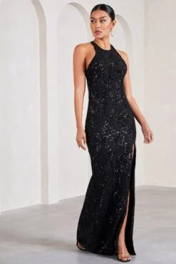 Reserved | Black Sequin Lace Split Maxi Dress -Sangyong Store WB CL128954002 ReservedBlackSequinLaceSplitMaxiDress3