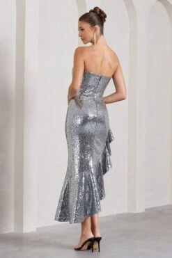 New World | Silver Sequin Strapless Maxi Dress With Ruffles -Sangyong Store WB CL128957013 NewWorldSilverSequinStraplessMaxiDressWithRuffles6