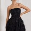 Little Wish | Black Sequin Lace Strapless Mini Dress With Feathers -Sangyong Store WB CL128966002 LittleWishBlackSequinLaceStraplessMiniDressWithFeathers3 88f8786c ad03 40a9 a5ef da2ad019c51f