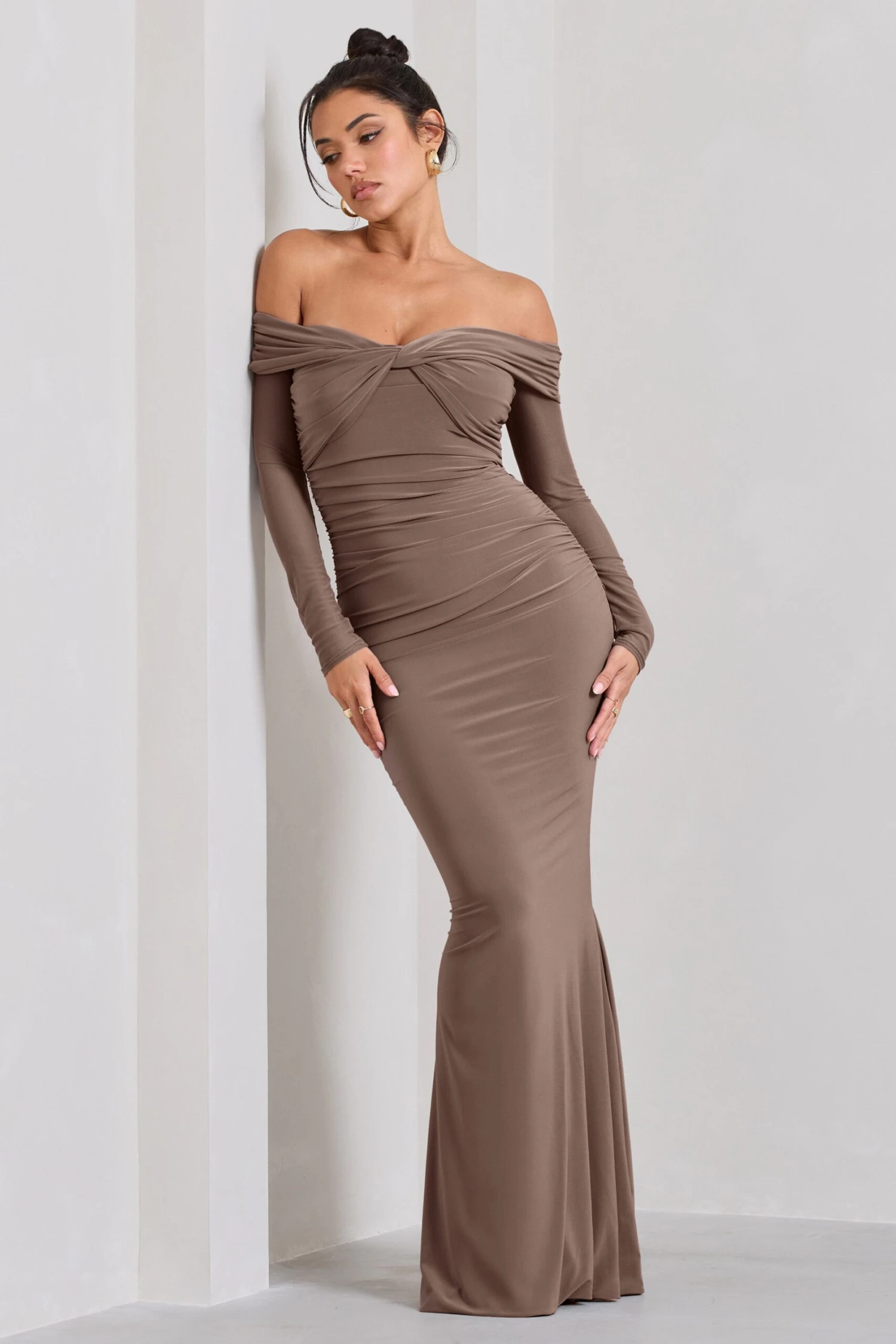 Alex | Mocha Bardot Twist Maxi Dress 6 Alex | Mocha Bardot Twist Maxi Dress - Image 4