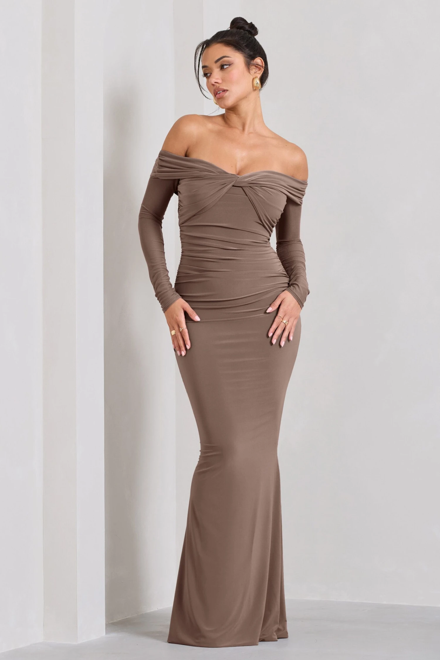 Alex | Mocha Bardot Twist Maxi Dress 7 Alex | Mocha Bardot Twist Maxi Dress - Image 5