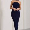 Entranced | Navy Ruched Bandeau Maxi Dress With Halter Collar -Sangyong Store WB CL128983015 Entranced NavyRuchedBandeauMidiDressWithHalterCollar1